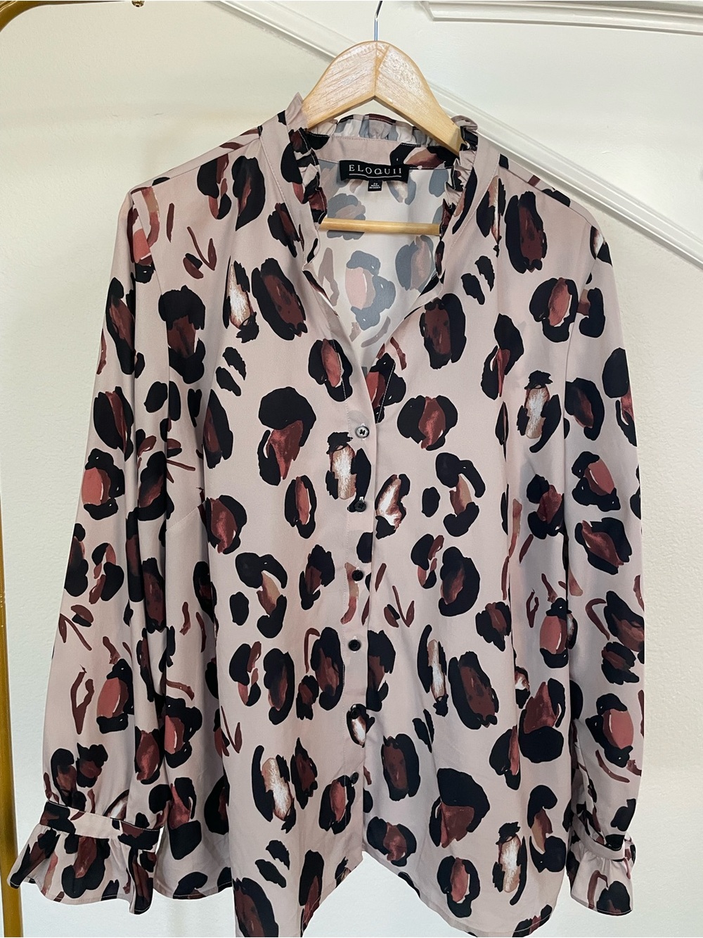 Eloquii Neutral Leopard Print Button-Down Blouse